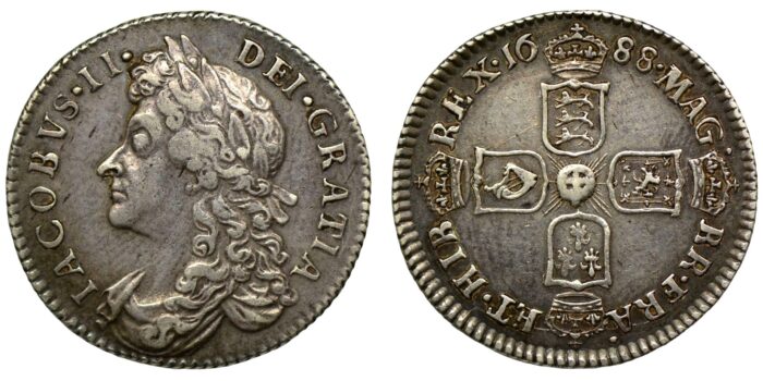 James II Silver Sixpence 1688 Rated 'R2' - Very Rare