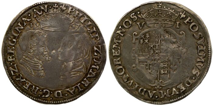 Philip & Mary Silver Sixpence 1557 Rare