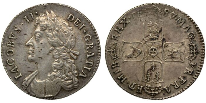 James II Silver Shilling 1687/6 Rare