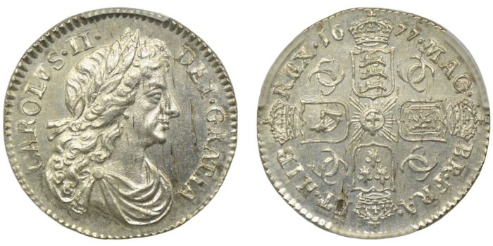 Charles II Silver Sixpence 1677 Scarce in this condition