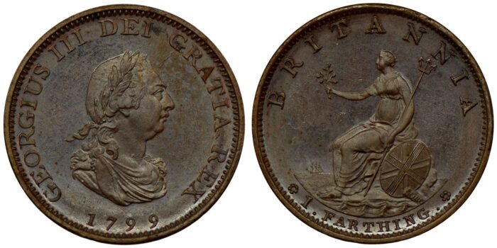 George III Copper Bronzed Proof Farthing 1799
