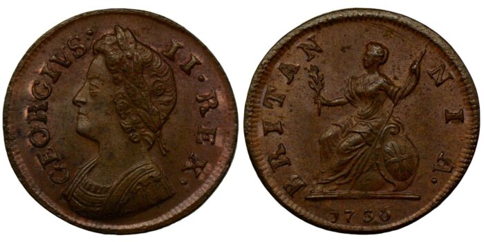 George II Copper Farthing 1736 Rare in this condition