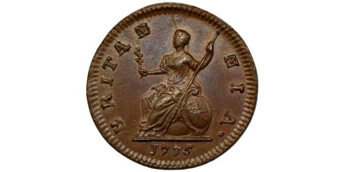 George III Copper Farthing 1775 Very rare in this condition