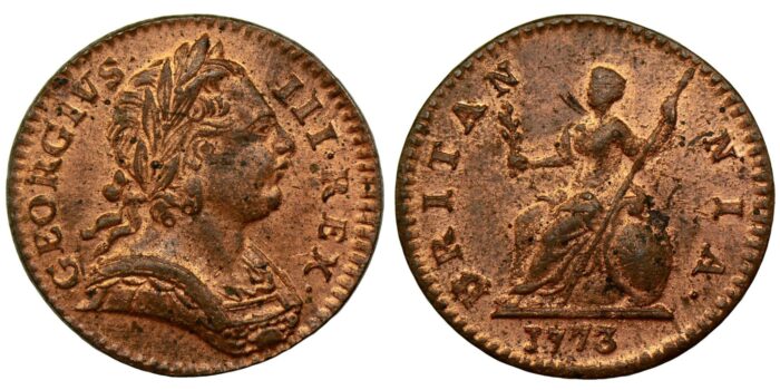 George III Copper Farthing 1773 Scarce in this condition