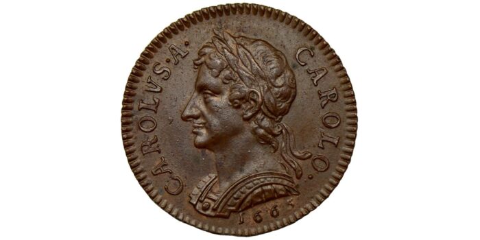 Charles II Copper Pattern Farthing 1665 Rare in this condition