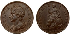 Charles II Copper Pattern Farthing 1665 Rare in this condition