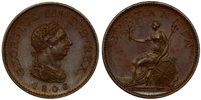 George III Copper Bronzed Proof Farthing 1806