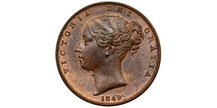 Victoria Copper Farthing 1849 Extremely rare variant on an already rare date, desirable thus.