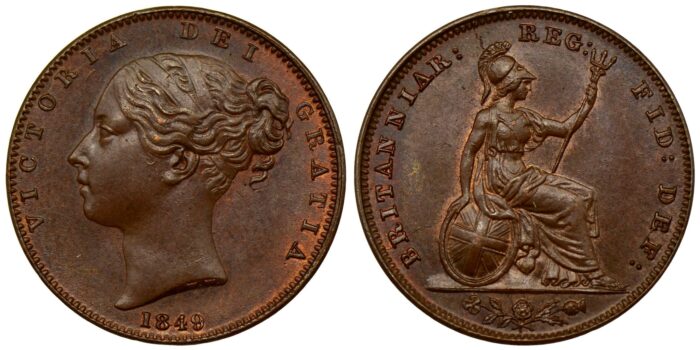 Victoria Copper Farthing 1849 Very Rare In Grade