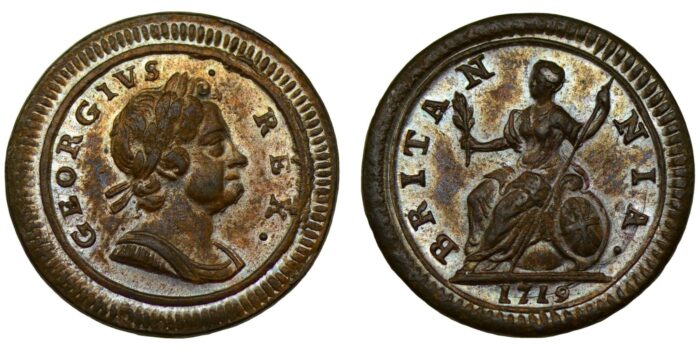 George I Copper Farthing 1719 Rare in this condition