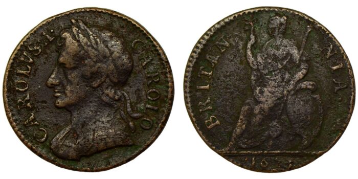 Charles II Copper Farthing 1673 Extremely rare