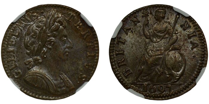 William III Copper Farthing 1697 Rare in this condition