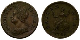 George II Copper Farthing 1749 Rare in this condition