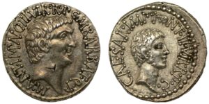 Marc Antony and Octavian Silver Denarius 41 BC