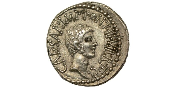 Marc Antony and Octavian Silver Denarius 41 BC