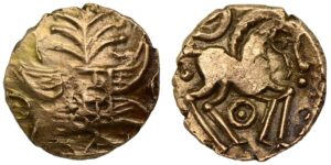 Iceni, Gold Quarter Stater Irstead Smiler type Extremely rare for dies