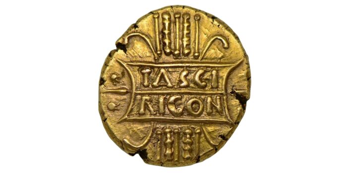 Catuvellauni, Tasciovanus Gold Stater c.25 BC-AD 09 Tascio Ricon type Rare in this condition