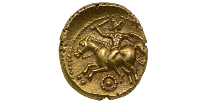 Catuvellauni, Tasciovanus Gold Stater c.25 BC-AD 09 Tascio Ricon type Rare in this condition