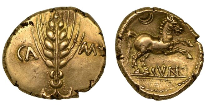 Catuvellauni & Trinovantes, Cunobelin Gold Stater Classic Crescent type Excessively rare