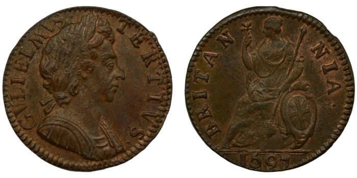 William III Copper Farthing 1697 Very Rare in this condition