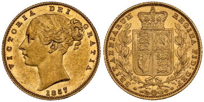 Victoria Gold Sovereign 1857 Rare variant