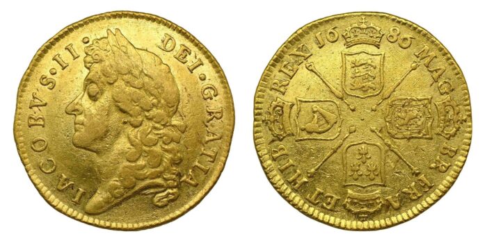 James II Gold Guinea 1686 Scarce, the variety very rare