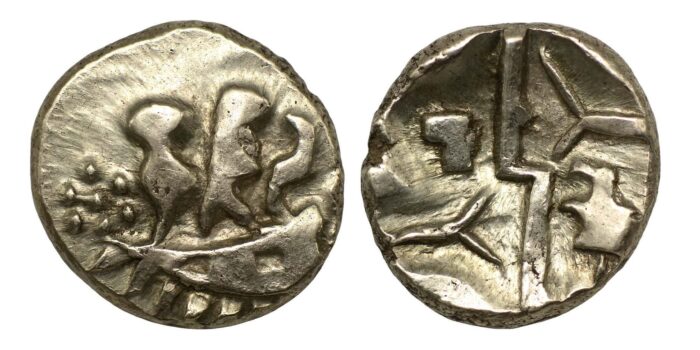 Durotriges, Uninscribed coinage Base Gold Quarter Stater 50 BC - AD 50 Geometric type