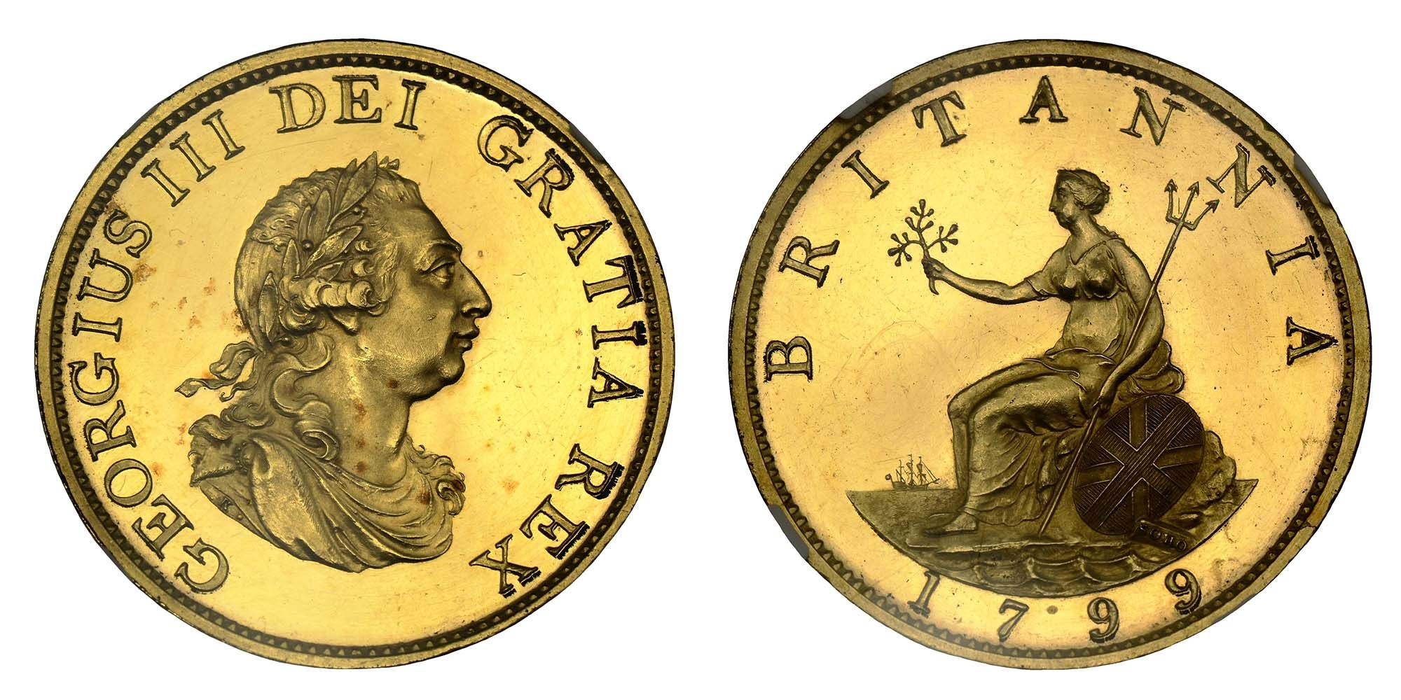 George III Copper Gilt Proof Pattern Halfpenny 1799