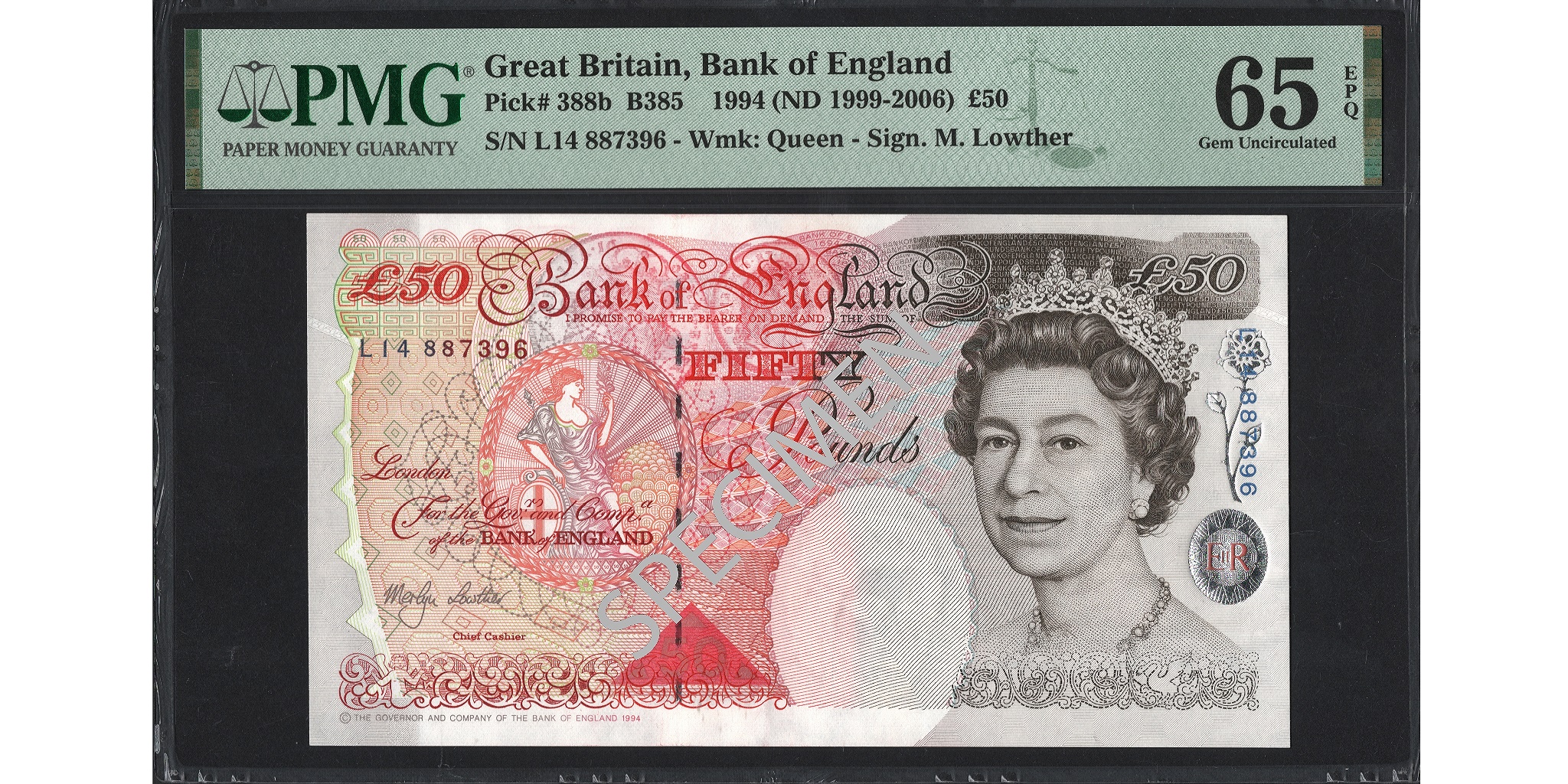 Merlyn Lowther £50 Banknote - Prefix L14 - Bank of England