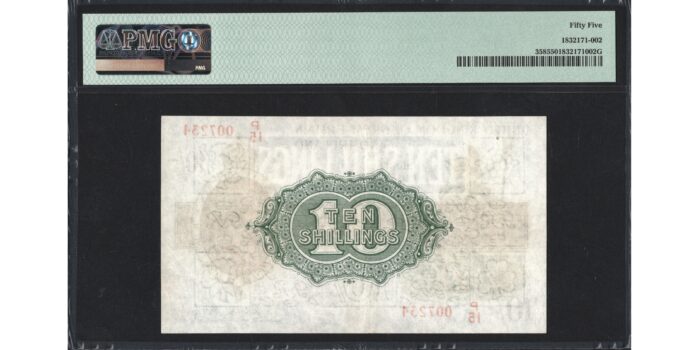 Norman Fisher 10 Shillings Banknote - Prefix P/15 - Treasury