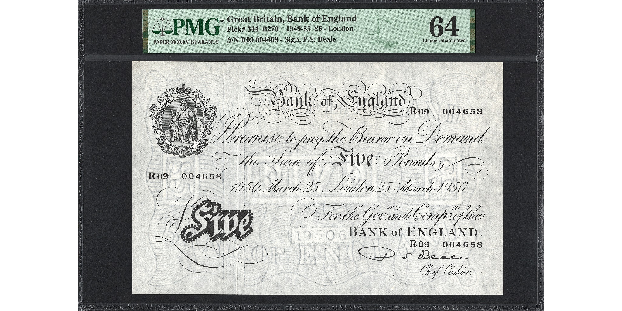 Percival Beale £5 Banknote - Prefix R09 - Bank of England