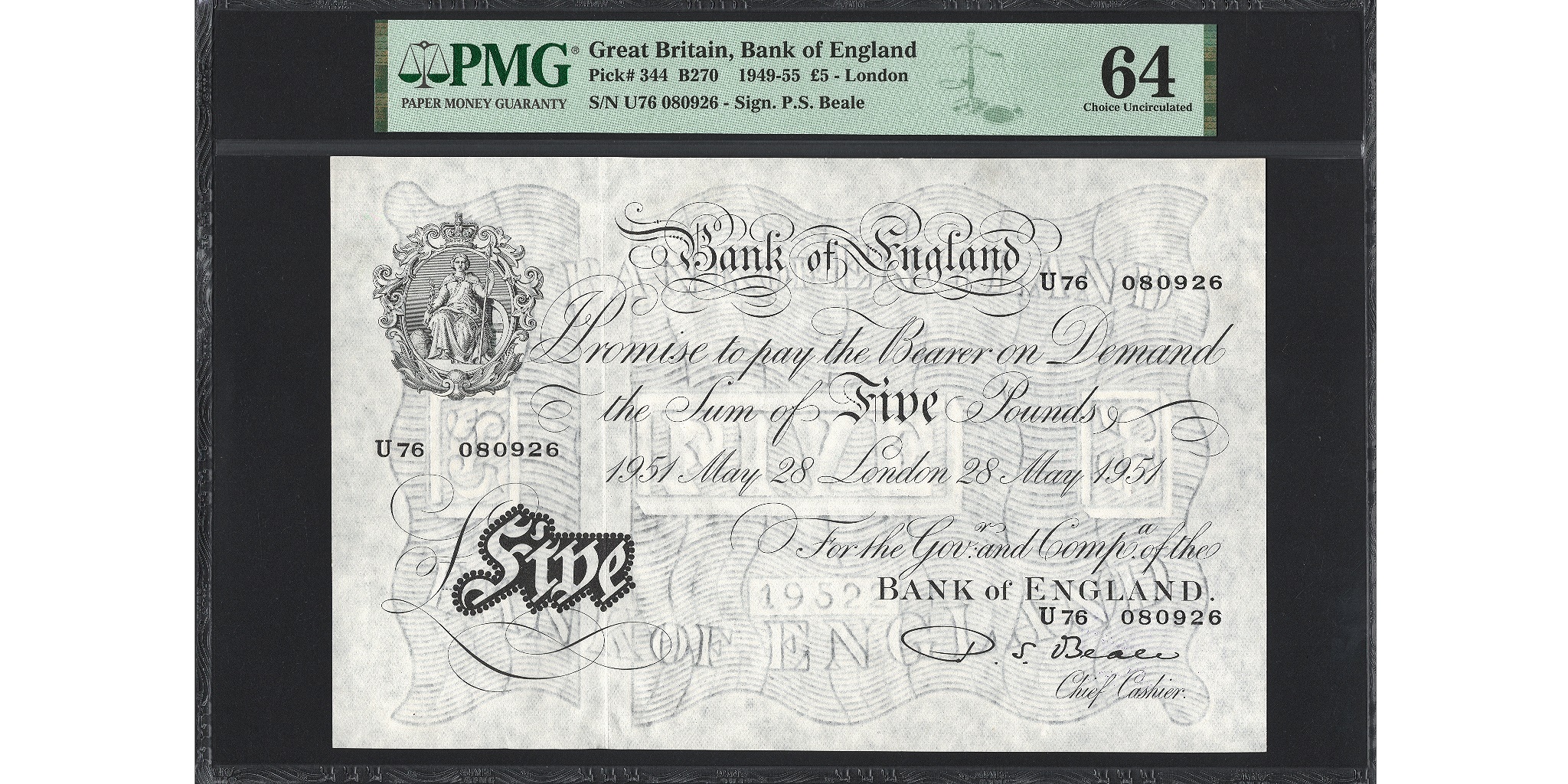 Percival Beale £5 Banknotes - Prefixes U76 - Bank of England