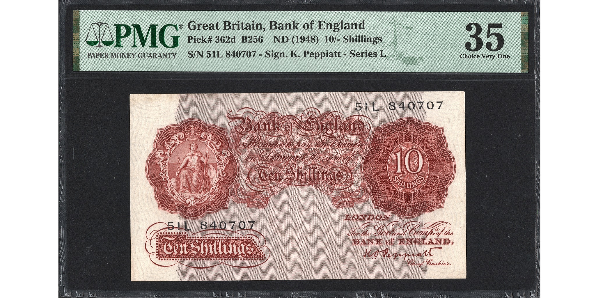 Kenneth Peppiatt 10 Shillings Banknote - Prefix 51L - Bank of England