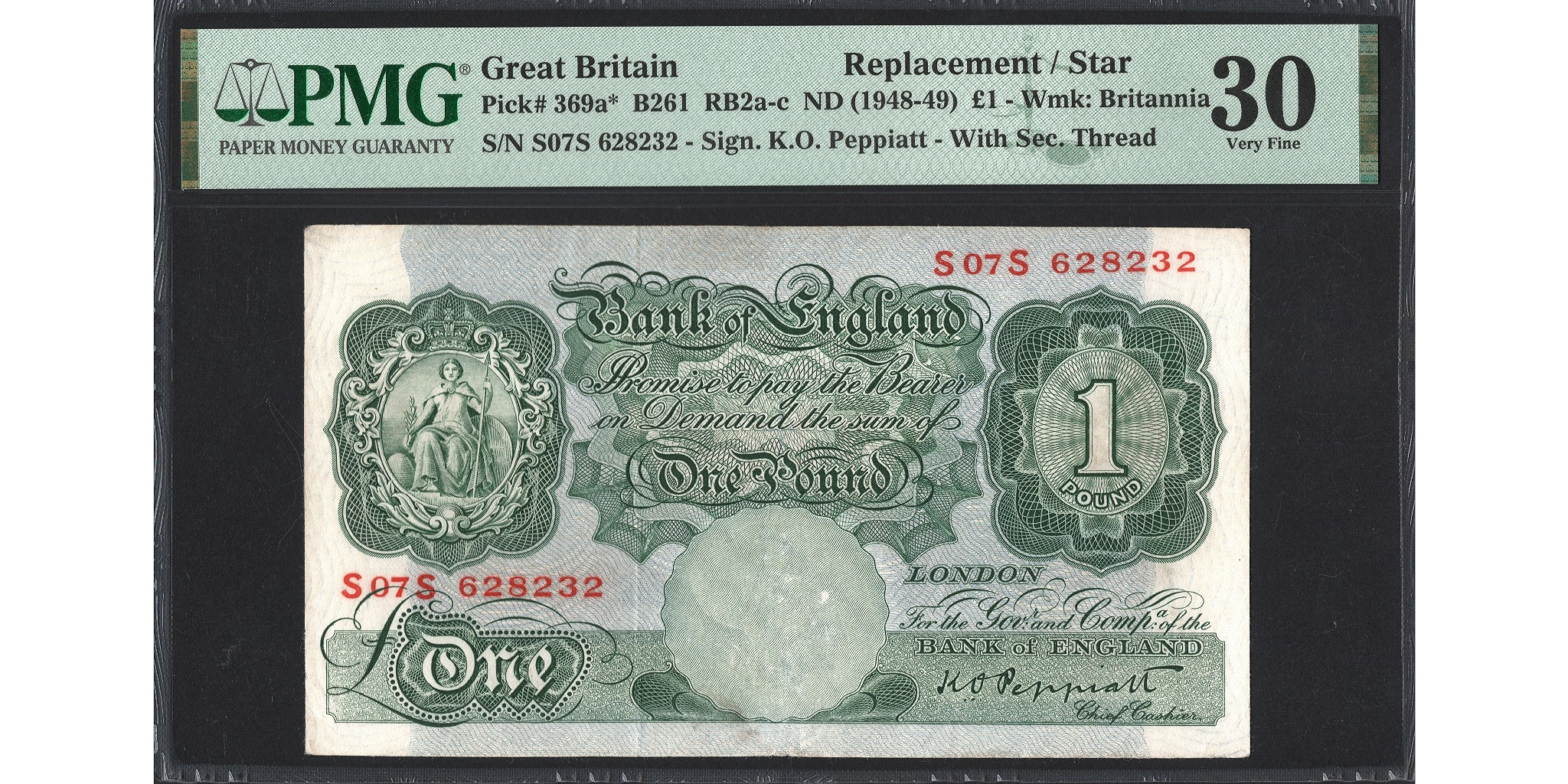 Kenneth Peppiatt £1 Banknote - Prefix S07S - Bank of England