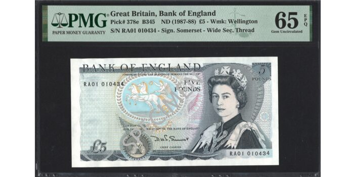 David Somerset £5 Banknote - Prefix RA01 - Bank of England