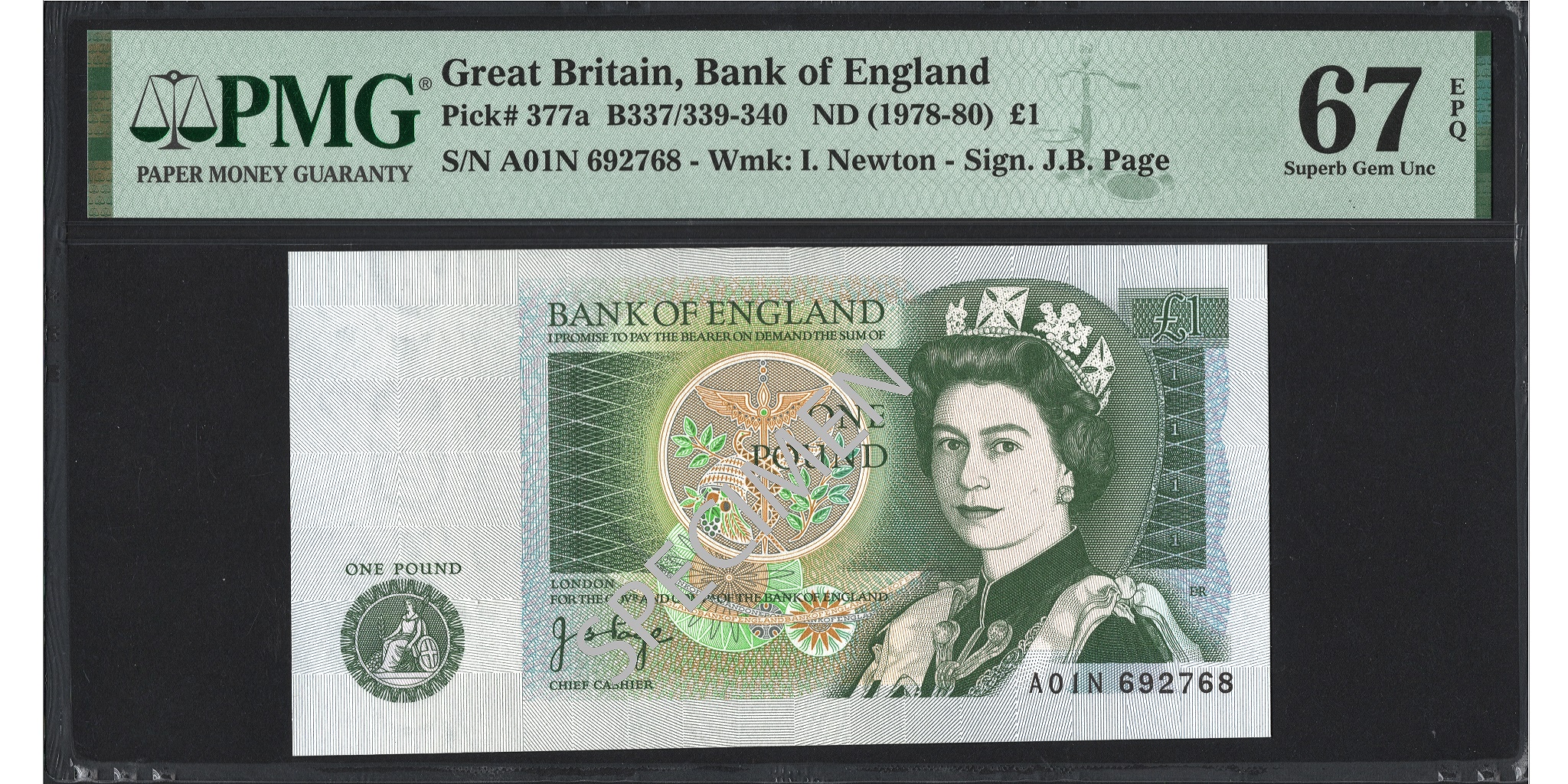 John Page £1 Banknote - Prefix A01N - Bank of England