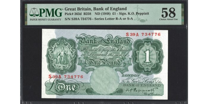 Kenneth Peppiatt £1 Banknote - Prefix S39A - Bank of England