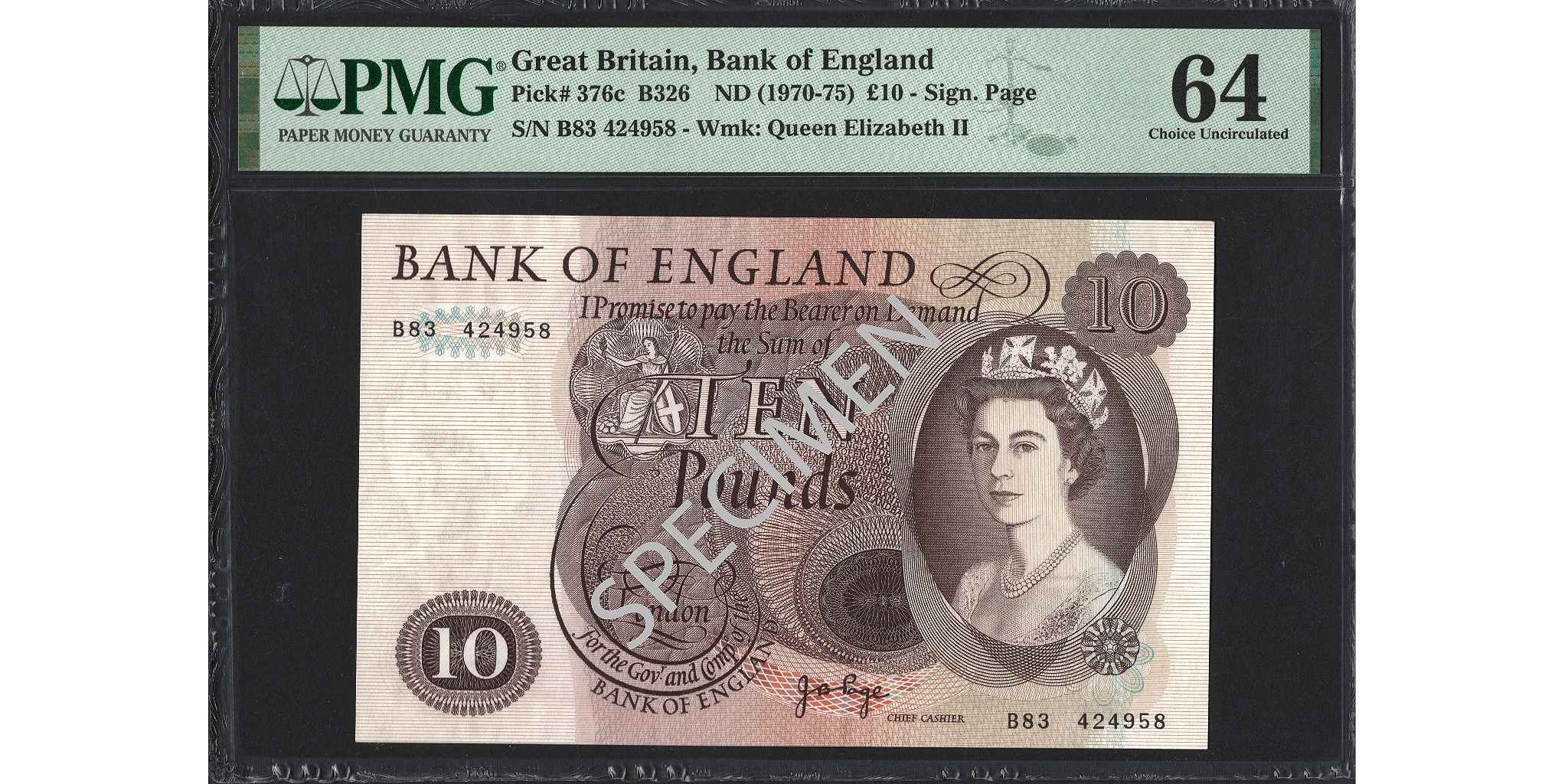 John Page £10 Banknote - Prefix B83 - Bank of England