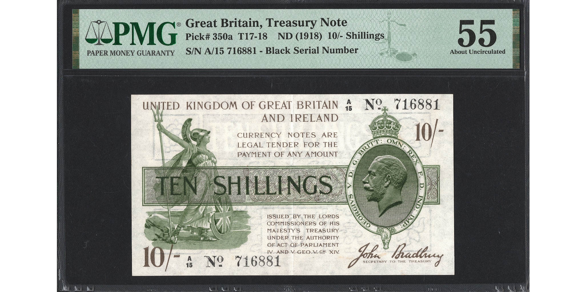 John Bradbury 10 Shillings Banknote - Prefix A/15 - Treasury
