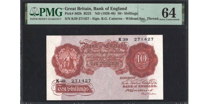 Basil Catterns 10 Shillings Banknote - Prefix K39 - Bank of England