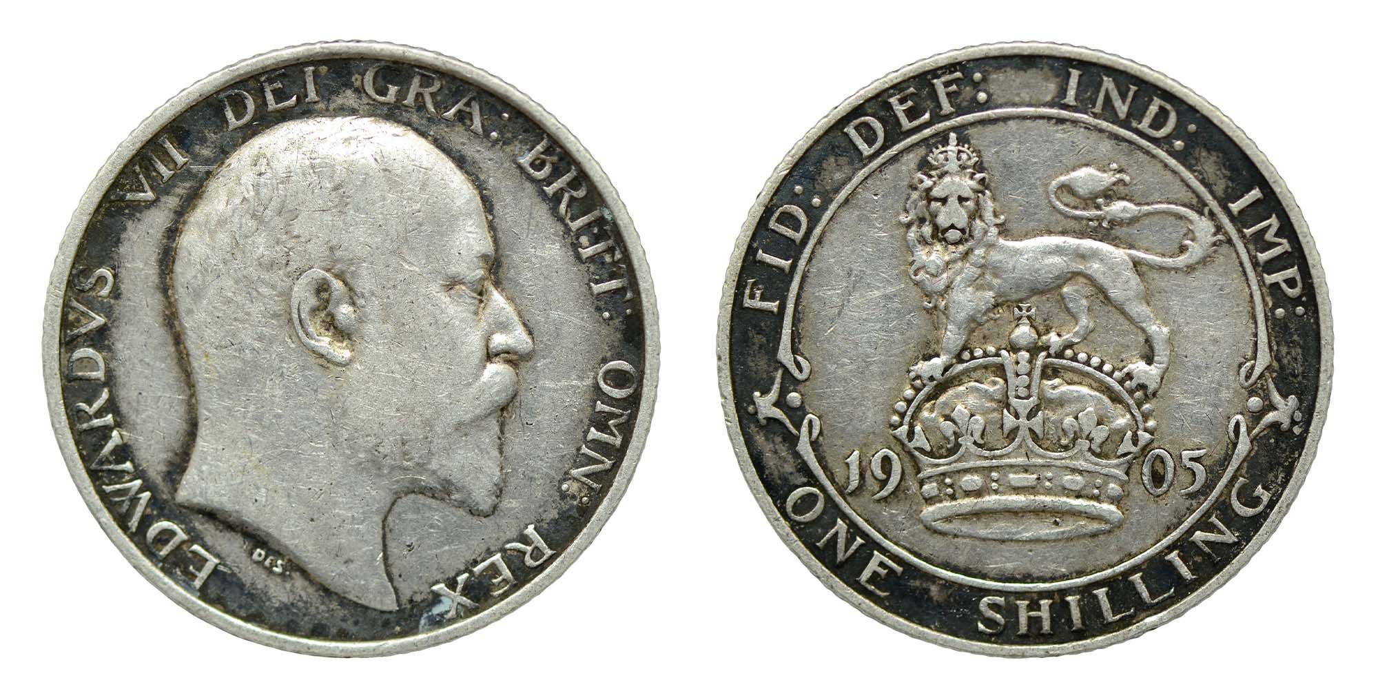 Edward VII Silver Shilling 1905 Bull R2 - very rare